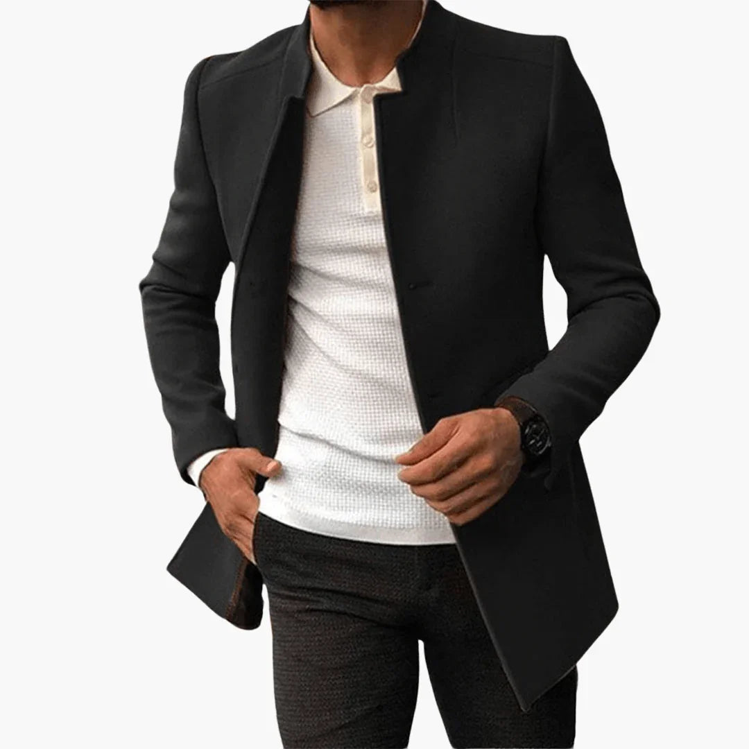 Men's Coat with Stand-Up Collar and Front Pockets