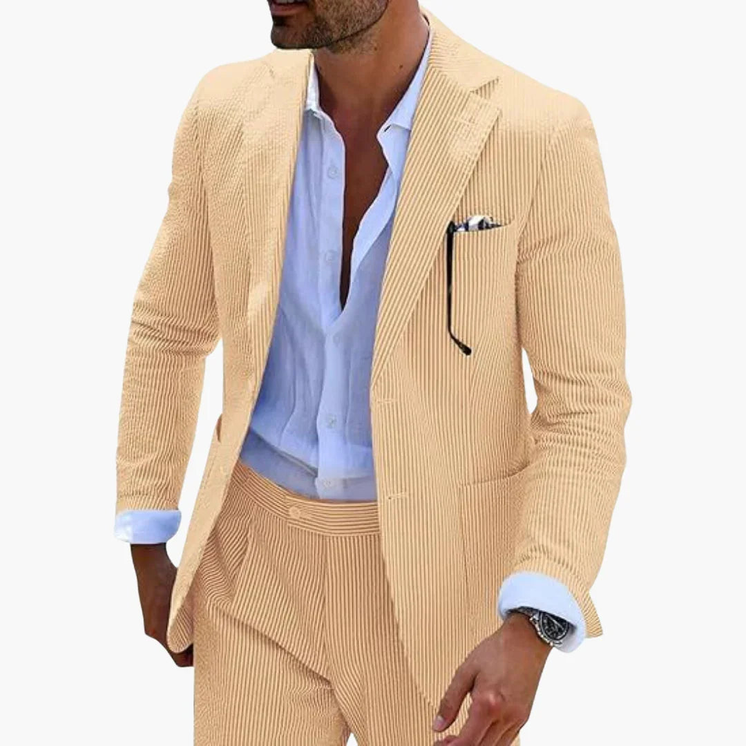 Men's Summer Suit Two-Piece with Pinstripes and Slim Fit