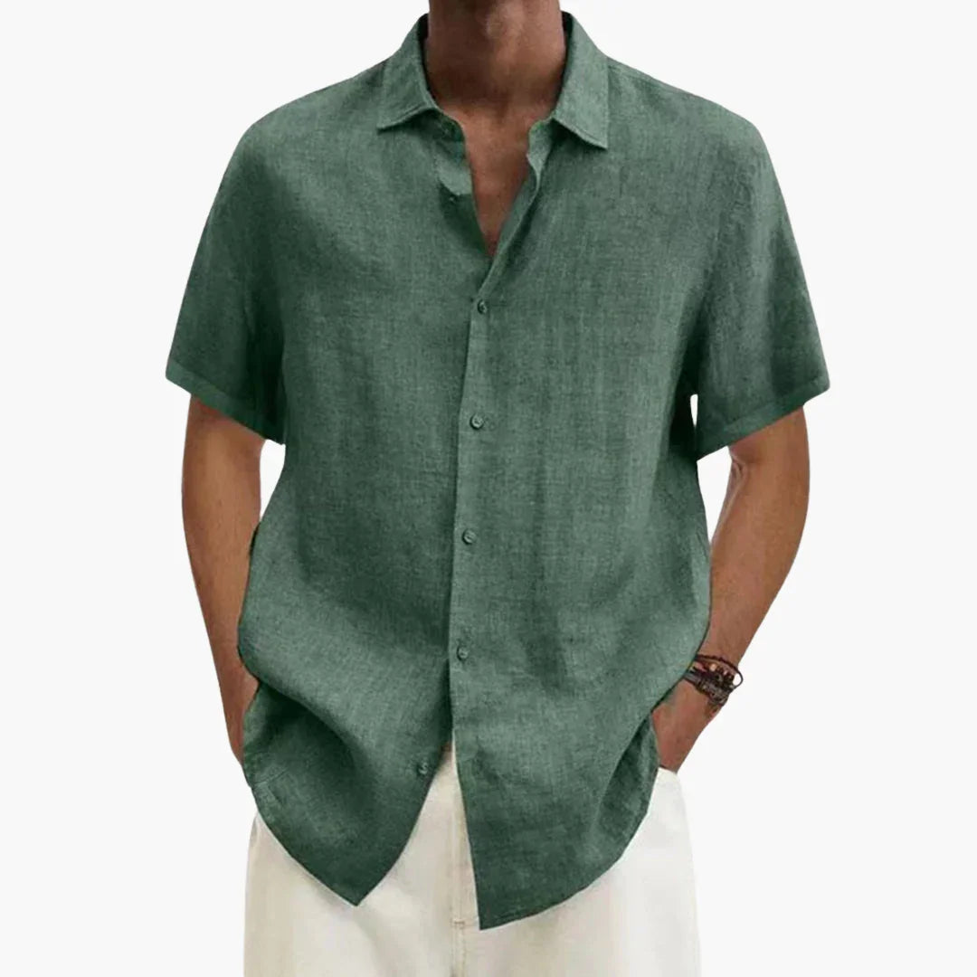Men's Short Sleeve Shirt  Linen Button-Up Shirt for Summer
