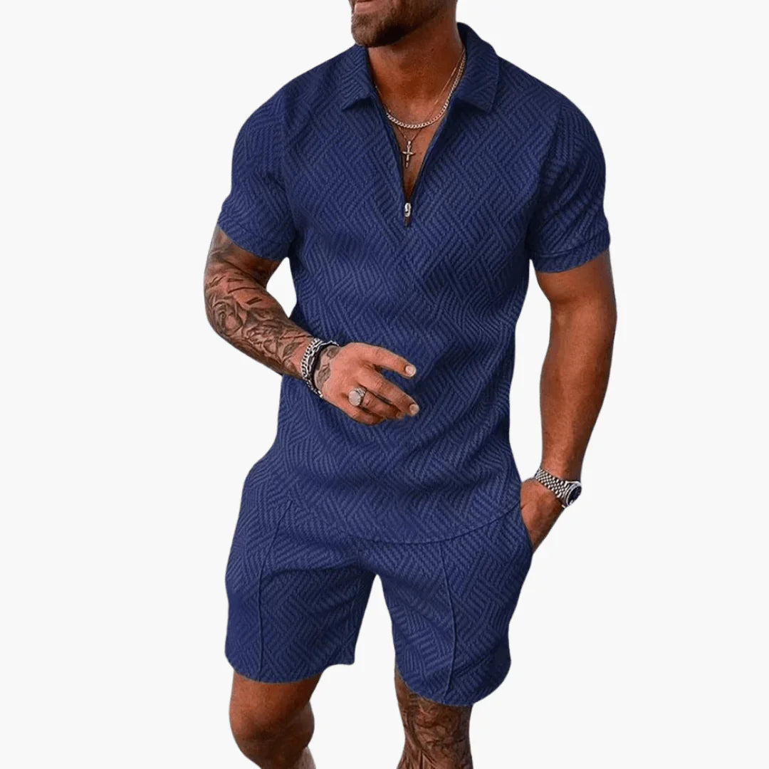 Men's Polo Shirt and Shorts Set  With Zipper