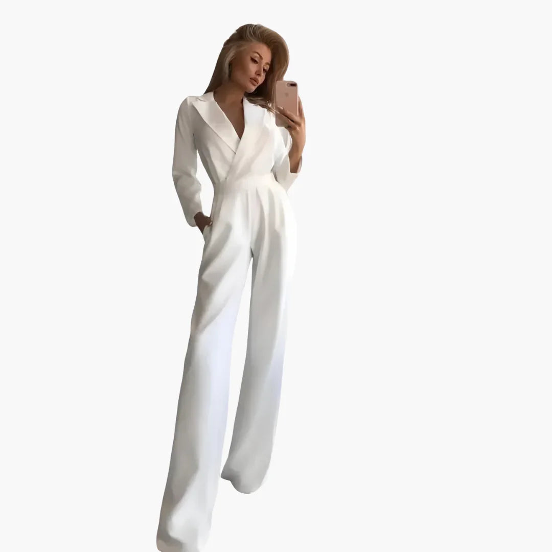 Women's Jumpsuit with V-Neck and Wide Leg