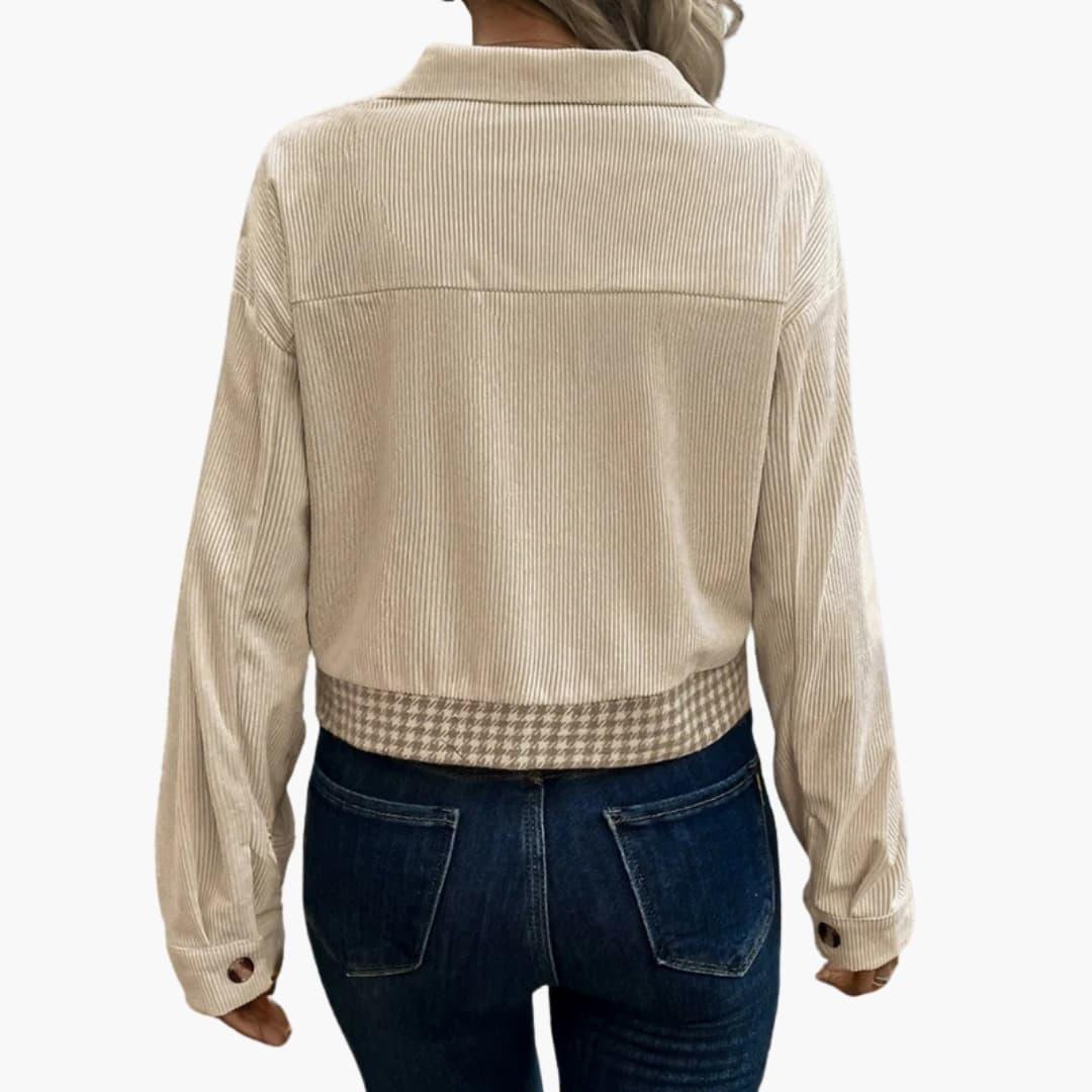 Women's Cord Jacket with Houndstooth Pattern and Button Details