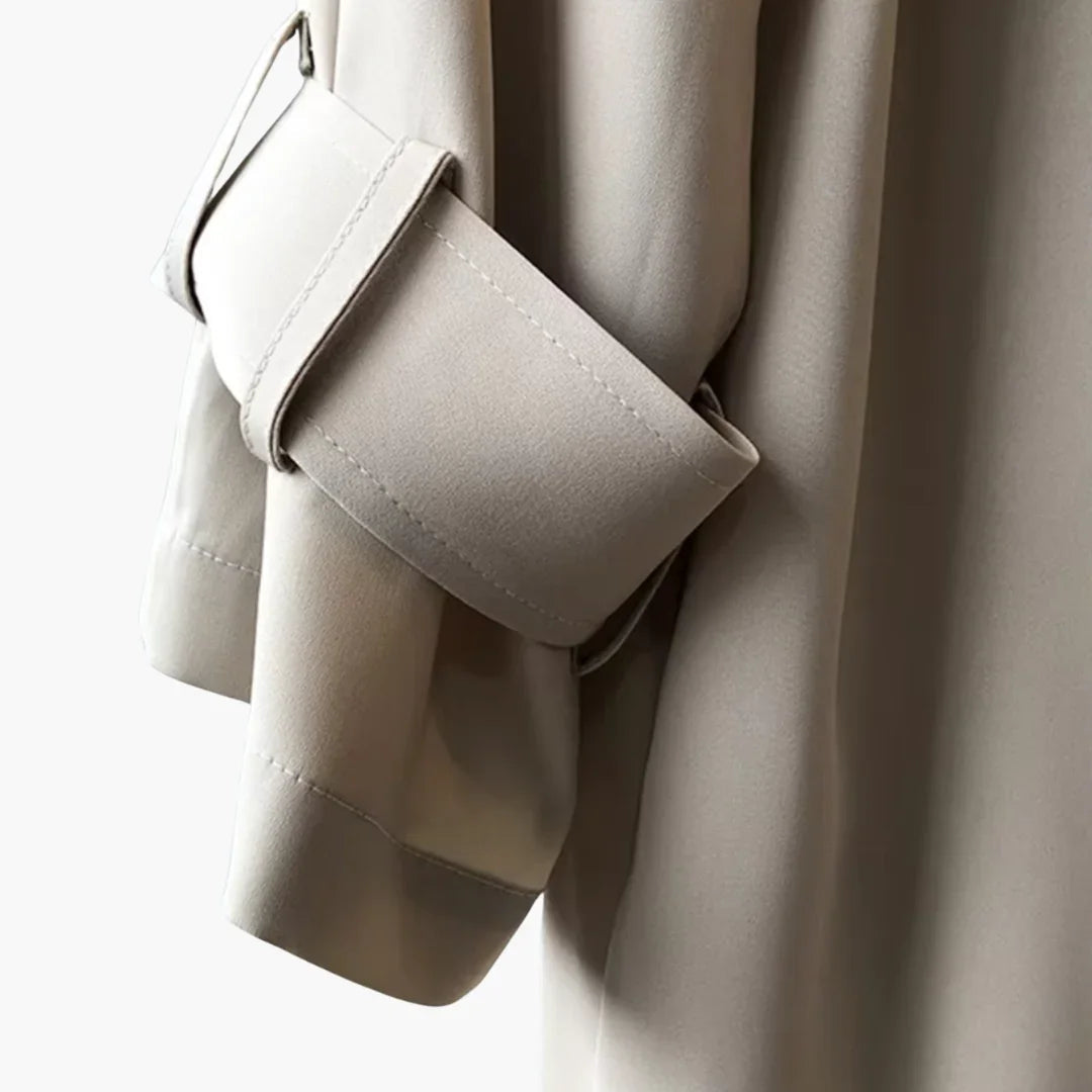 Women's Trench Coat with Lapel Collar and Double-Breasted Closure