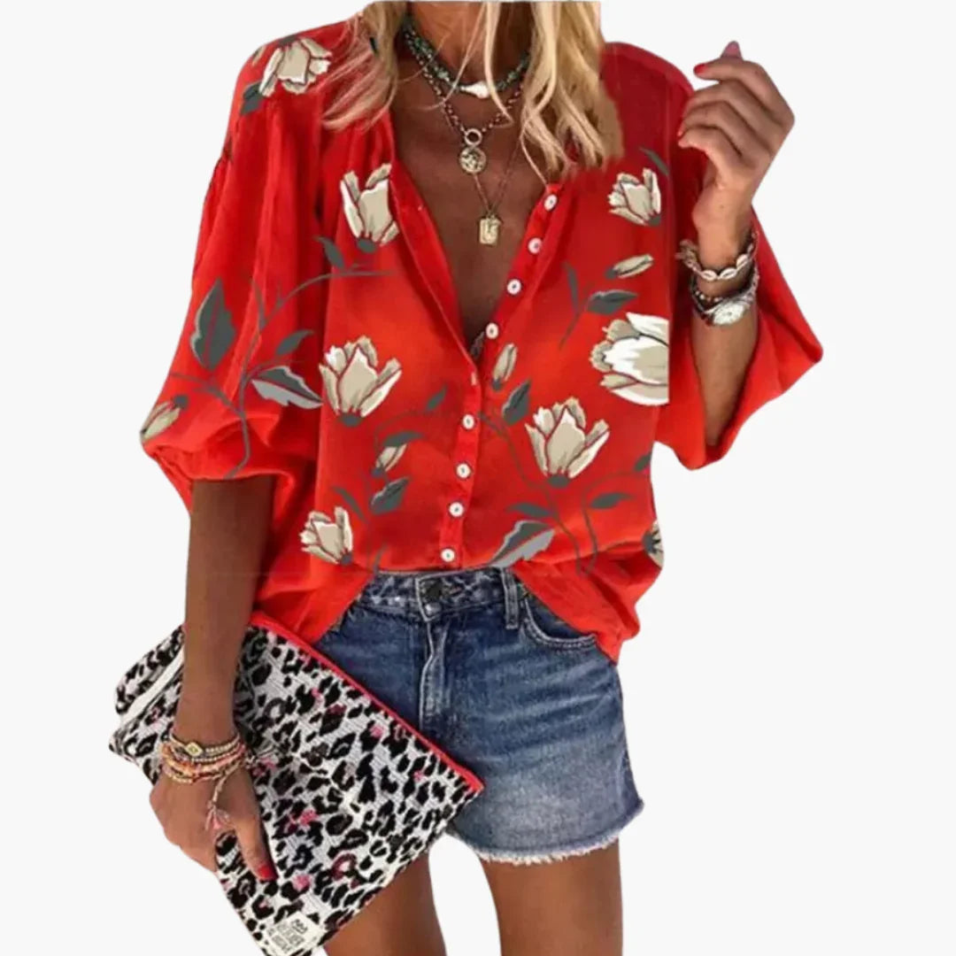 Blouse with Floral Pattern for Women  Relaxed Summer Style