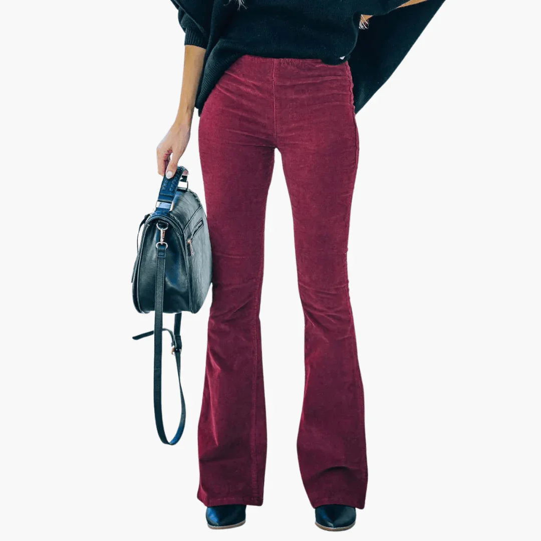 Womens Flared Corduroy Pants - High Waist Vintage Style