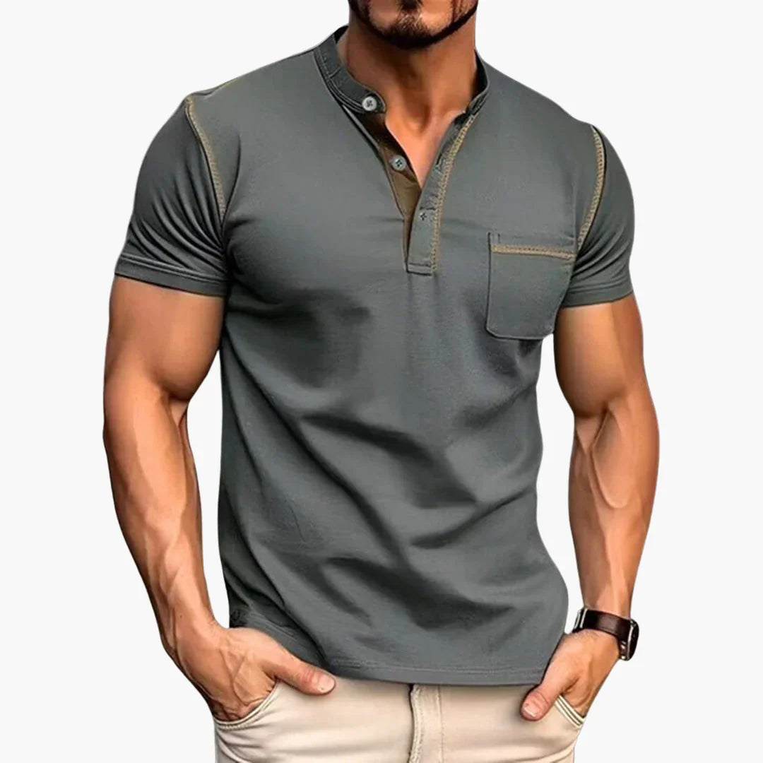 Henley T-Shirt for Men  Short Sleeve with Chest Pocket