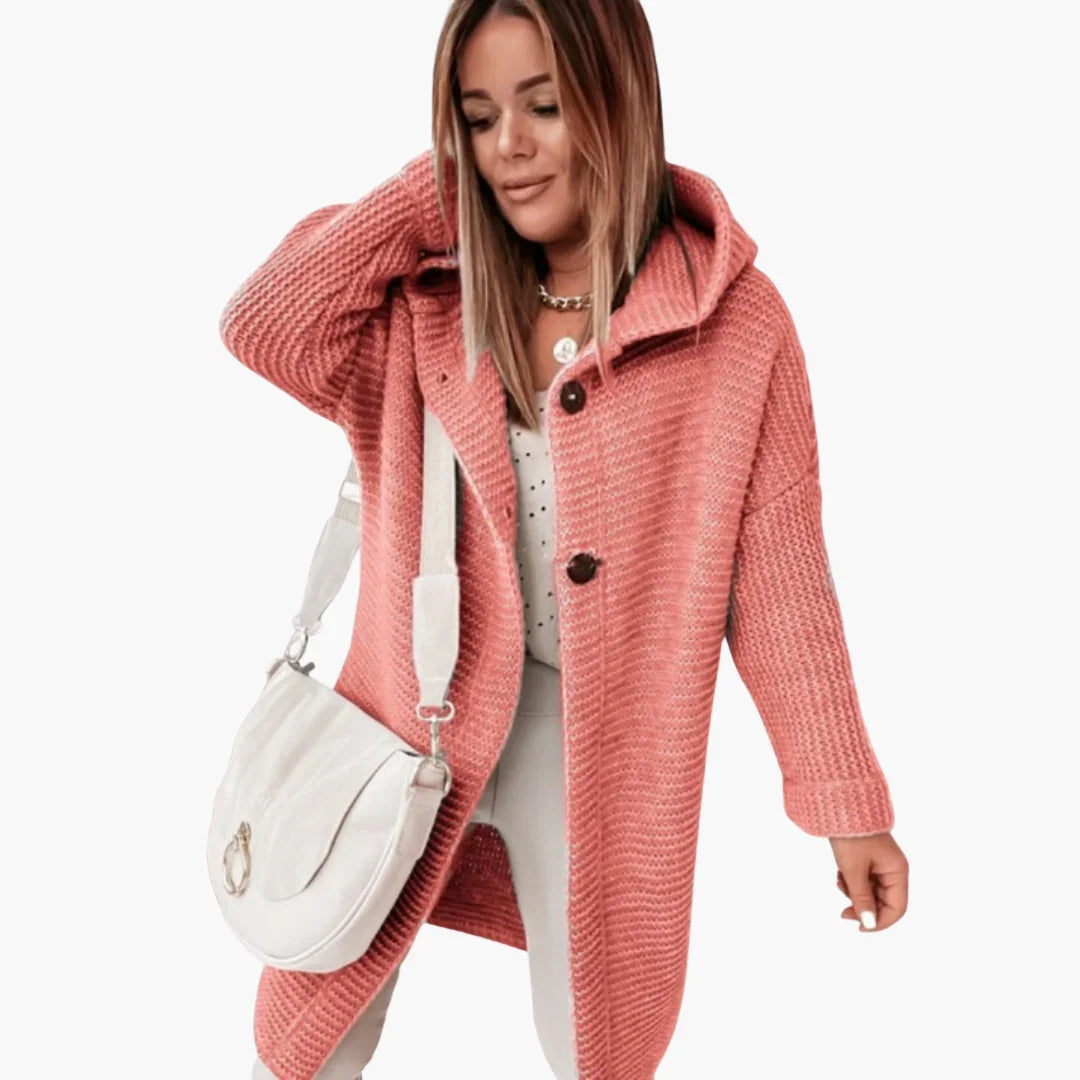 Women's Hooded Cardigan with Open Cut and Long Sleeves