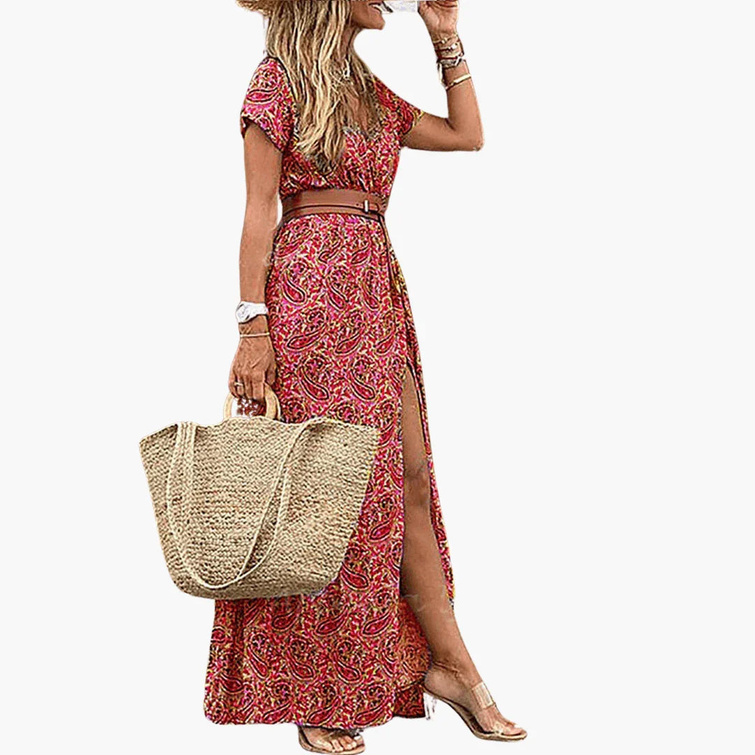 Paisley Summer Maxi Dress with Belt for Women