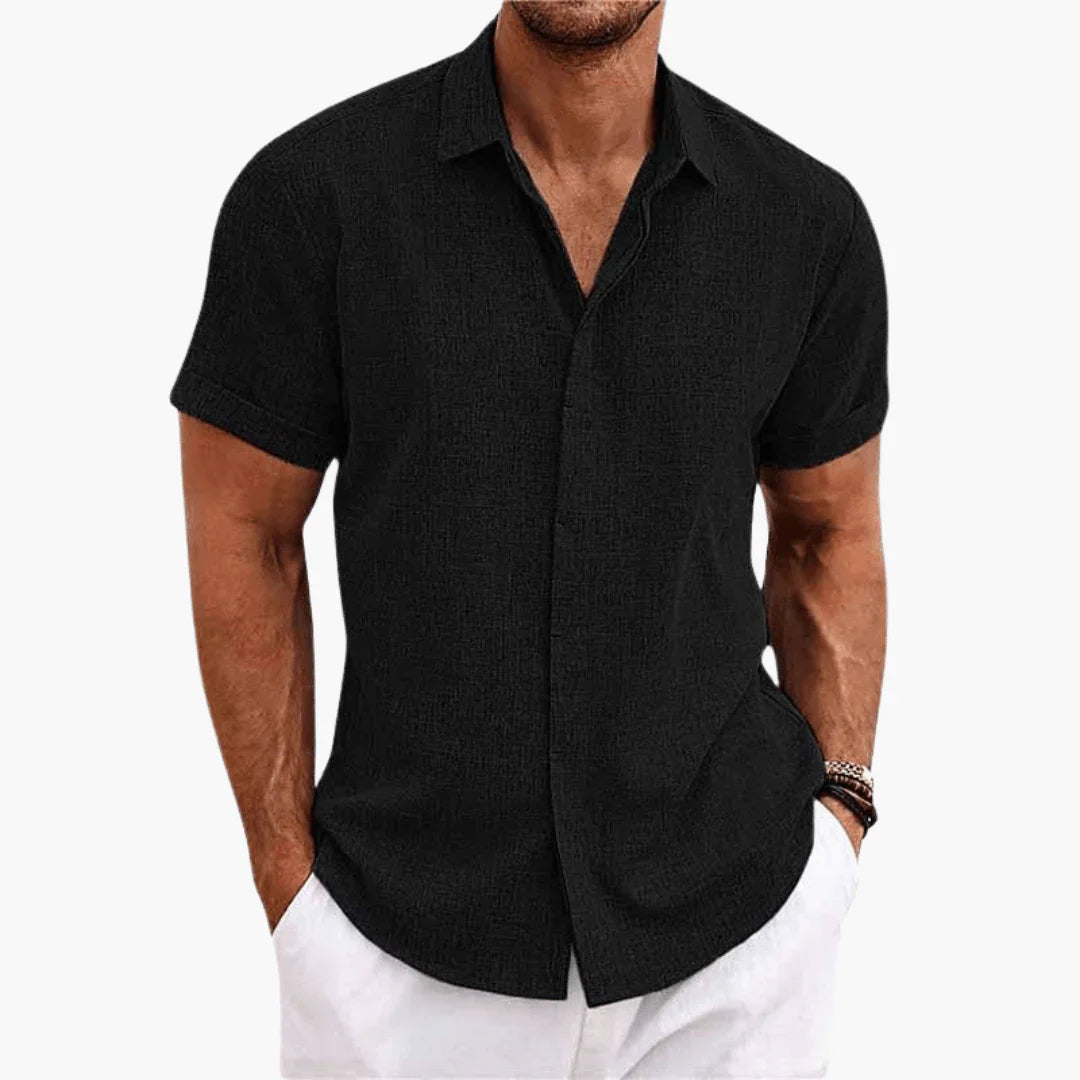 Men's Short Sleeve Shirt  Casual Button-Up Summer Blouse