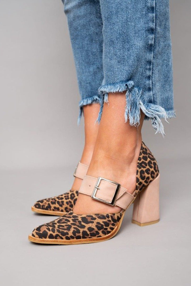 Womens Orthopedic Sandals with Leopard Pattern and Stable Heel