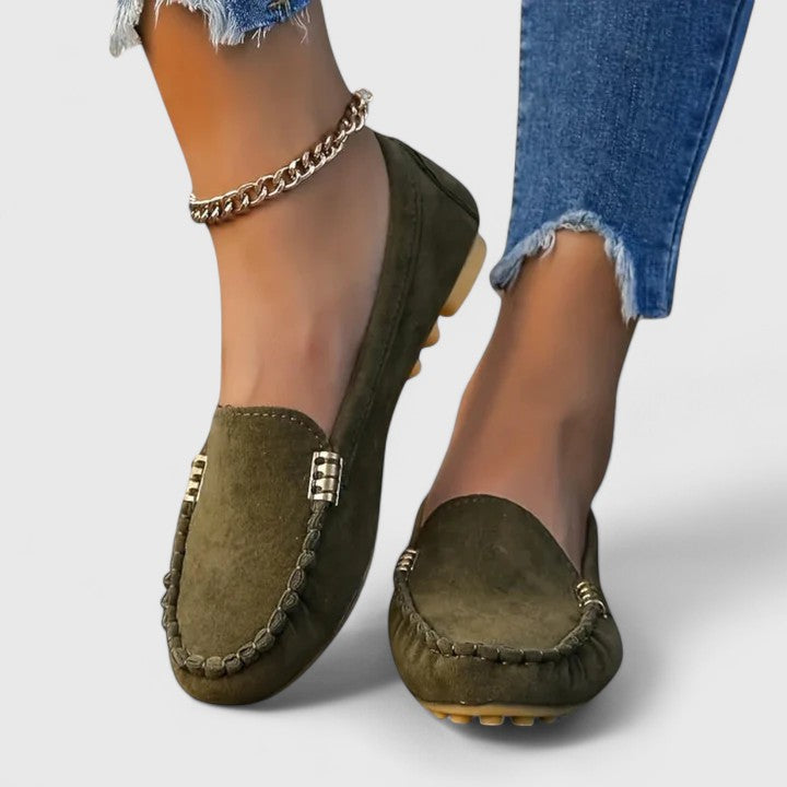 Women's Loafers with Slip On and Metal Bar