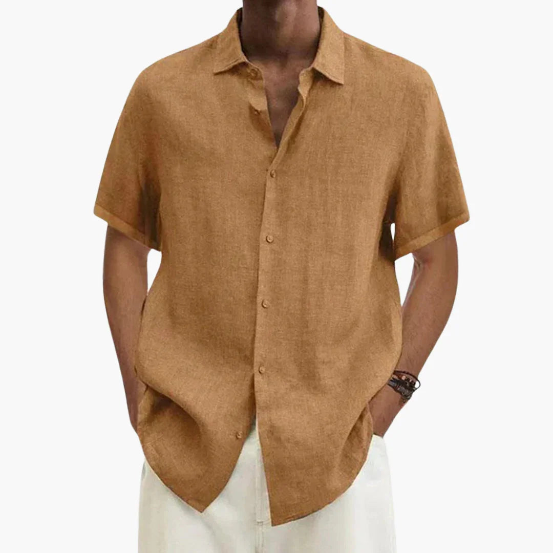 Men's Short Sleeve Shirt  Linen Button-Up Shirt for Summer