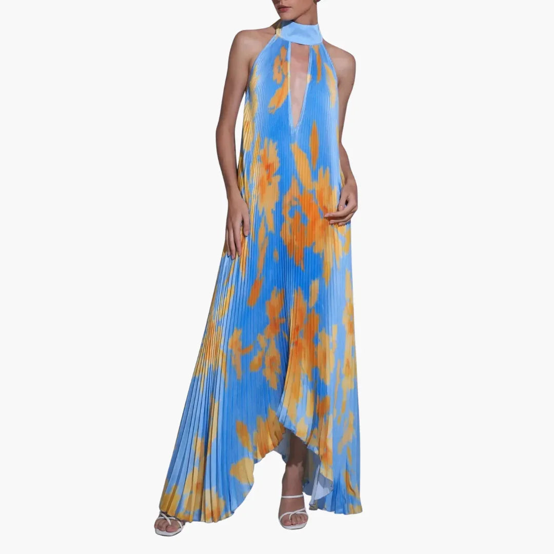 Pleated Dress for Women  Summery, with Floral Pattern