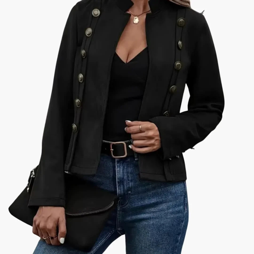 Women's Jacket with Decorative Buttons and Stand-Up Collar