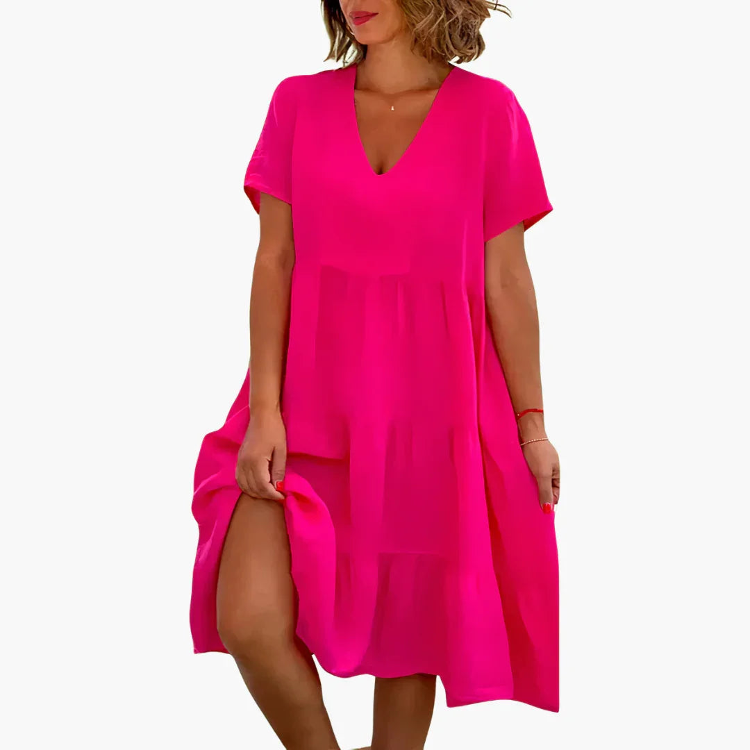 Flowing V-Neck Dress for Women - Relaxed Fit