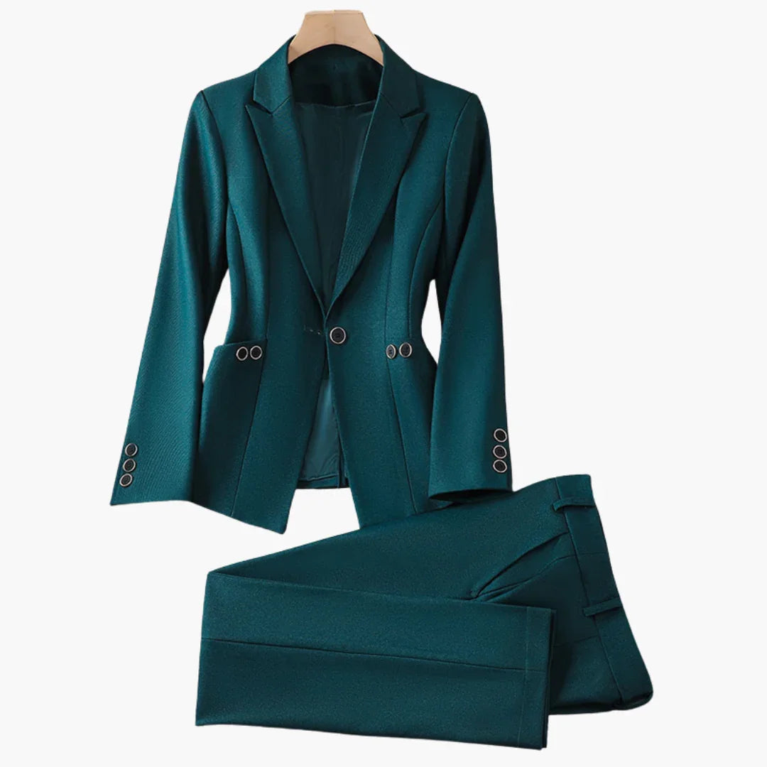 Bavane | Women's Blazer Set with One Button and Straight Pants