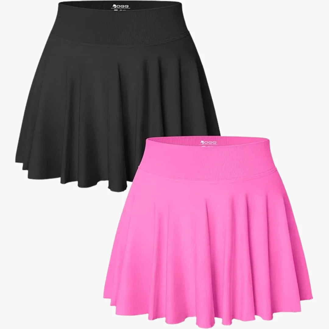 Women's Mini Skirt 2-Pack with High Waist and Stretch Band