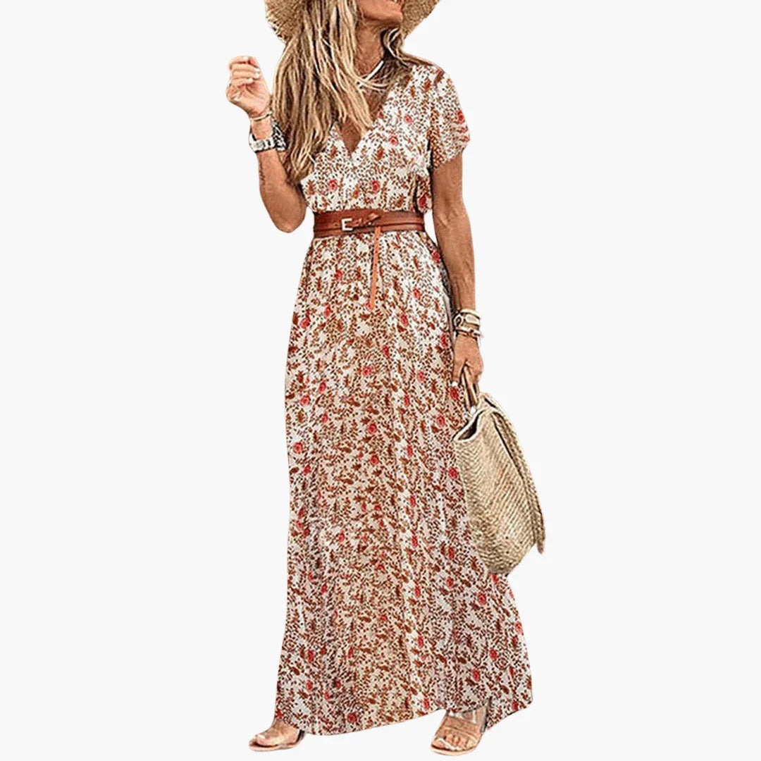 Paisley Summer Maxi Dress with Belt for Women