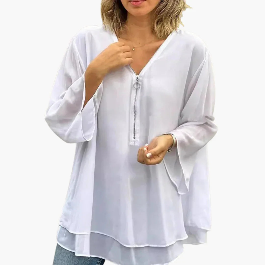 Half-Zip Long Sleeve Shirt - Women's V-Neck Casual Top