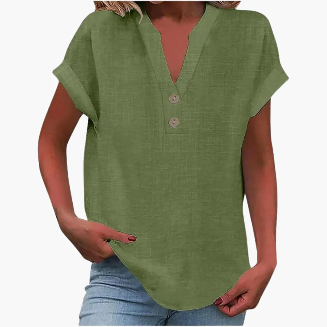 Women's Blouse with V-Neck and Short Sleeves