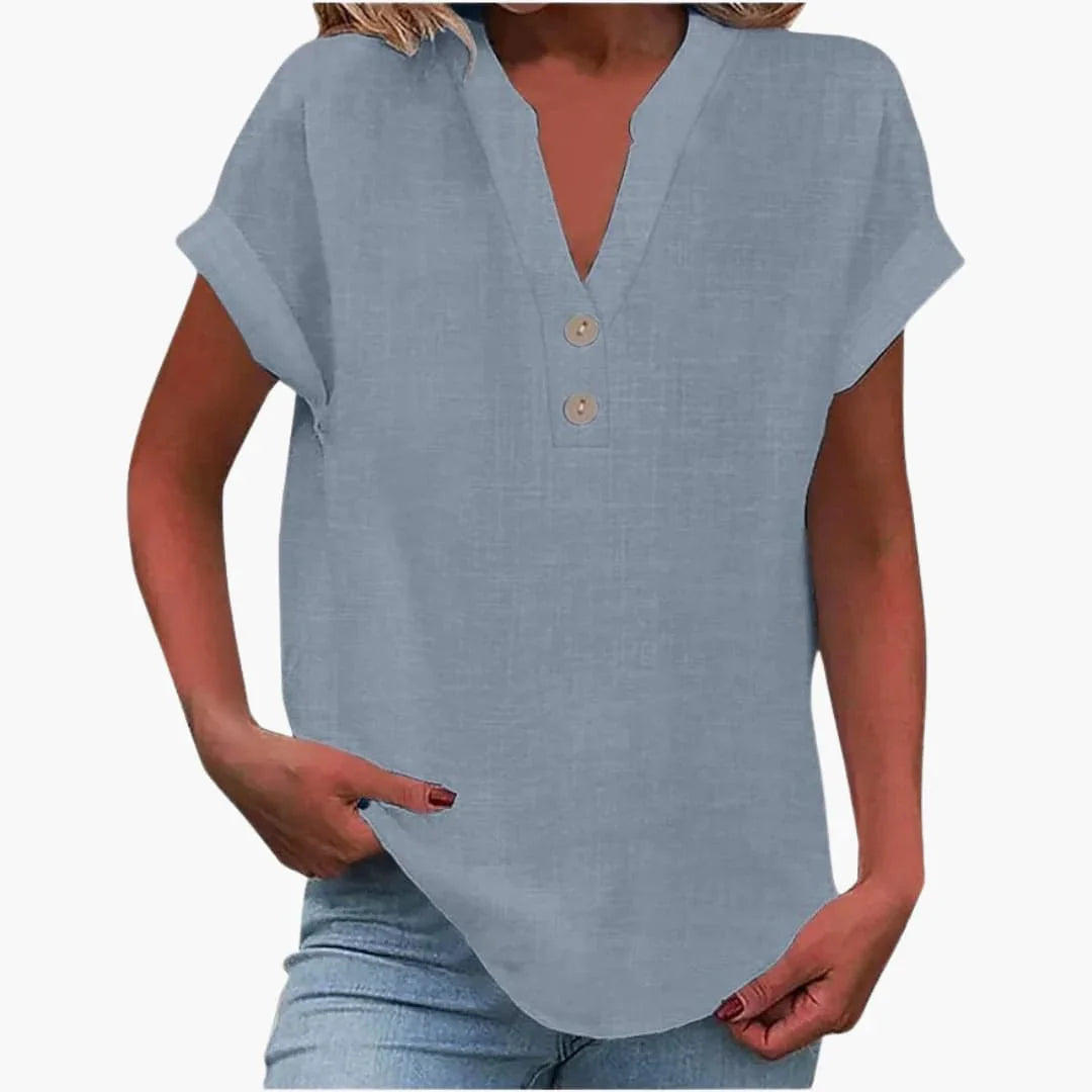 Womens Blouse with V-Neck and Short Sleeves for Spring