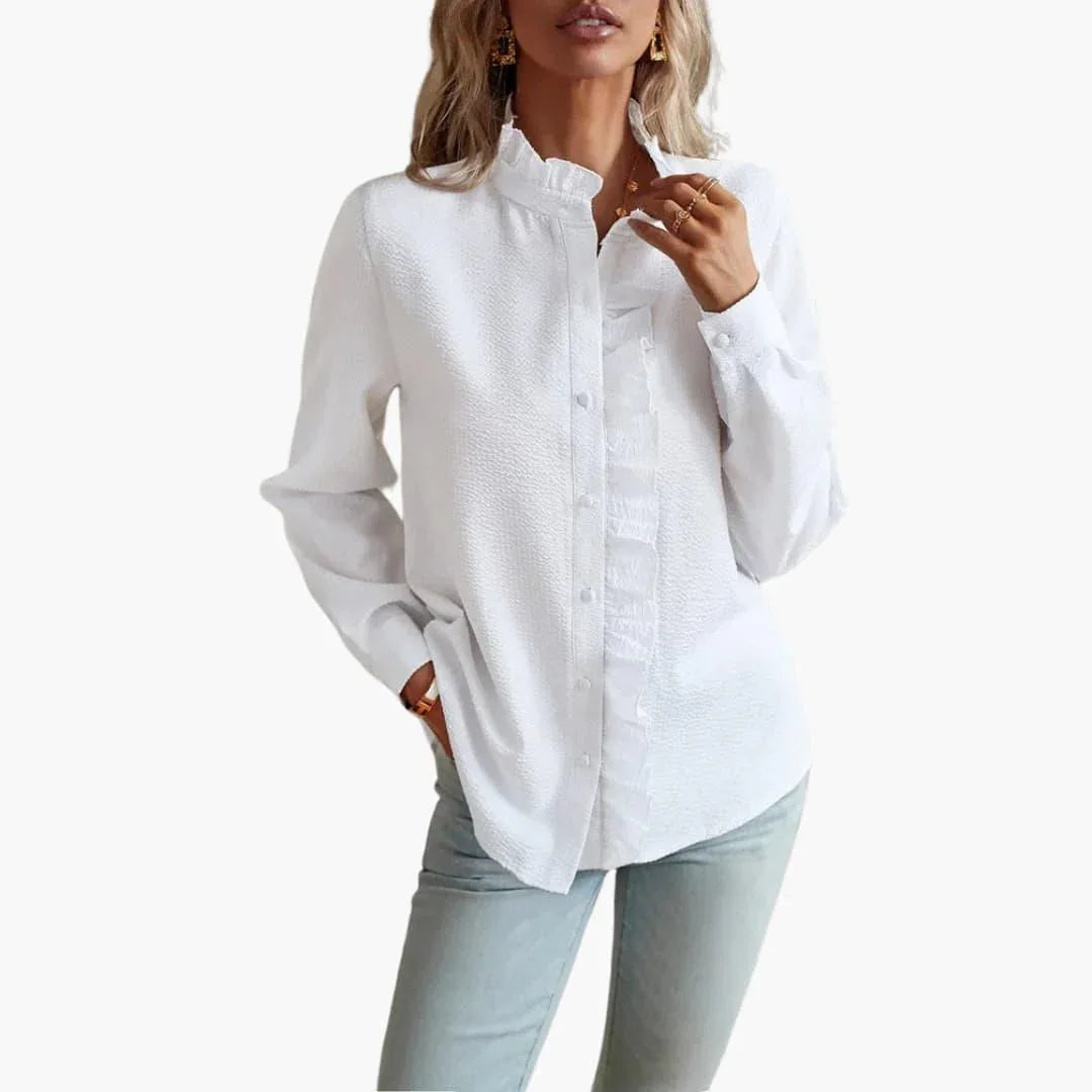 Blouse with Ruffles and Button Placket for Women  Elegant Top