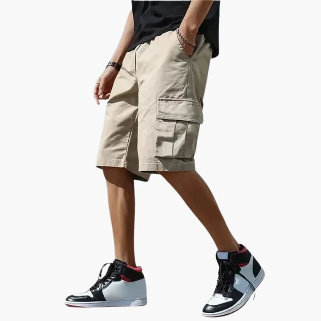 Men's Summer Cargo Shorts with Elastic Waistband and Flap Pockets