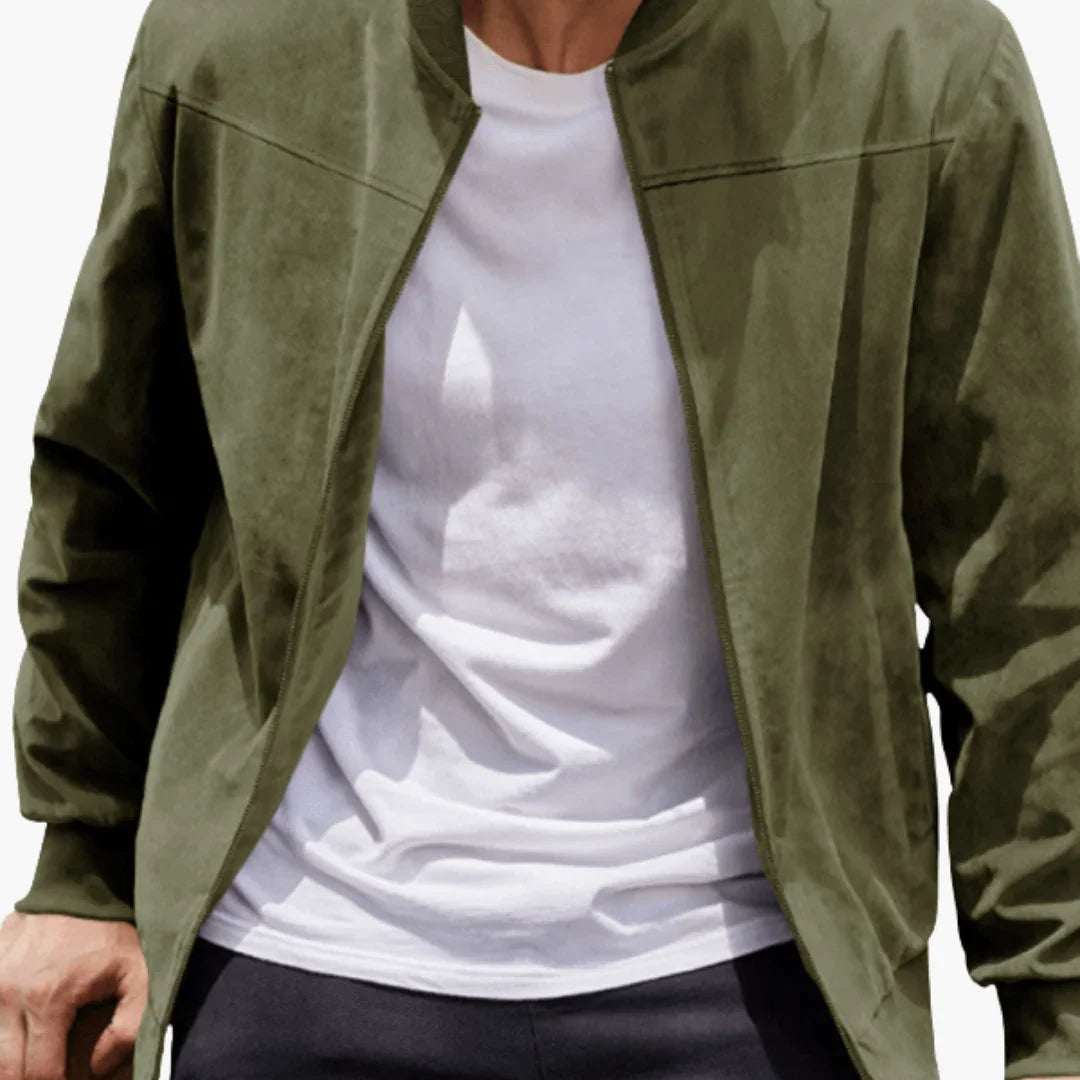 Men's Bomber Jacket with Zipper and Side Pockets