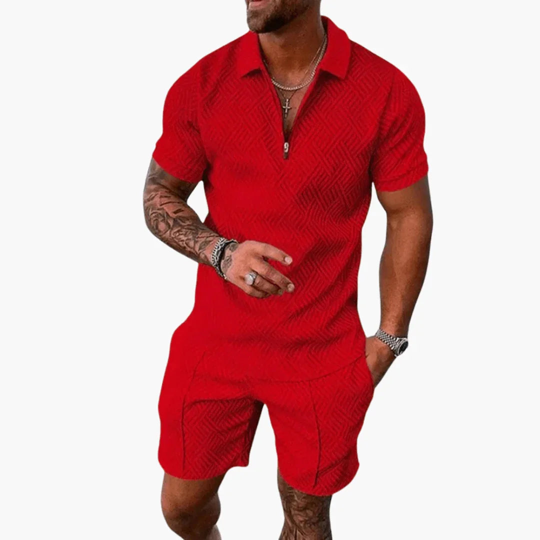 Men's Polo Shirt and Shorts Set  With Zipper
