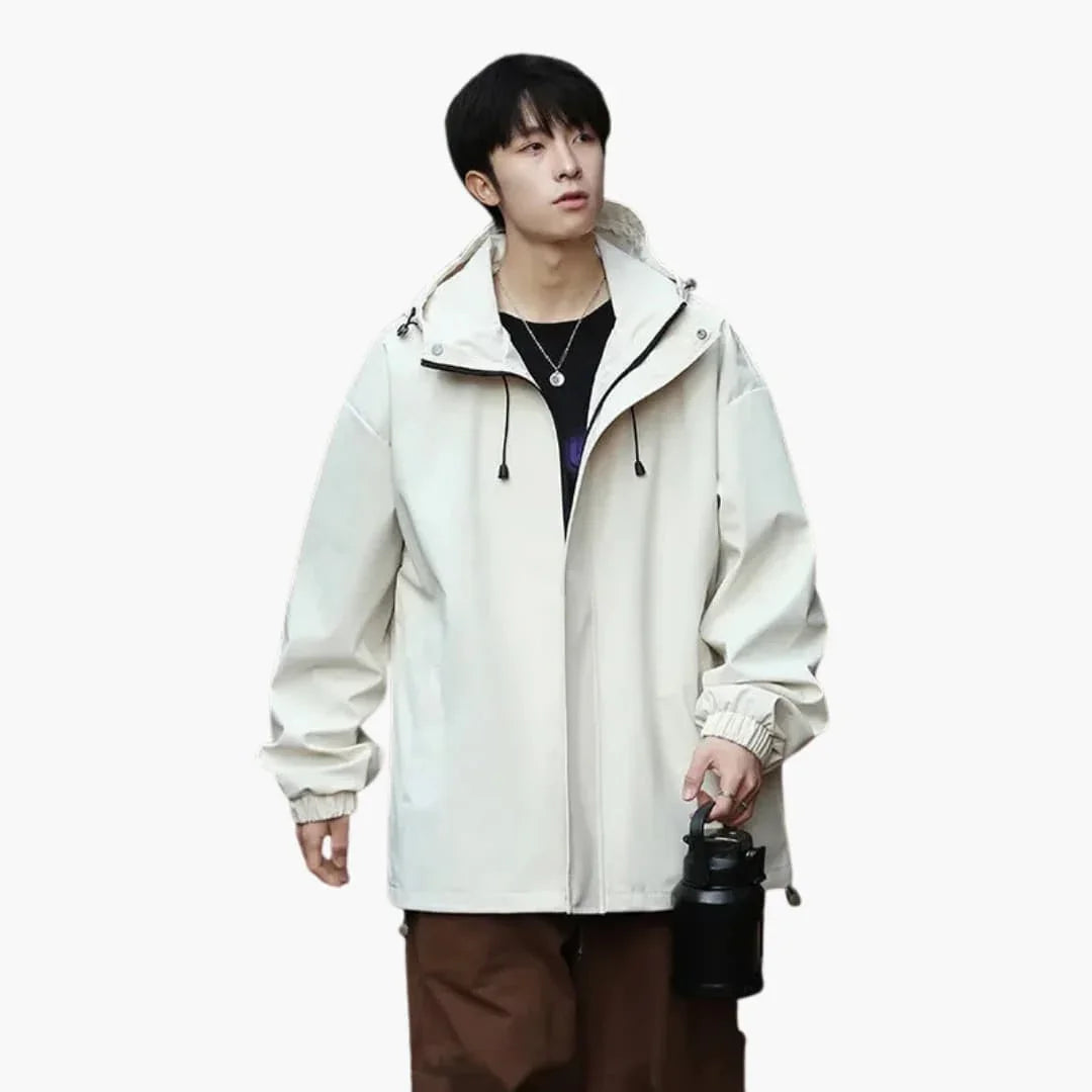 Men's Hooded Jacket with Zipper and Elastic Hem