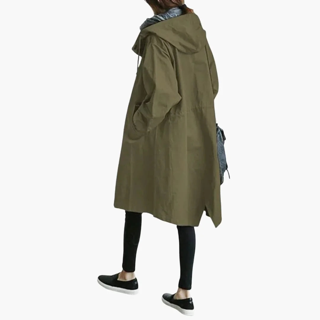 Women's Coat with Hood and Button Placket