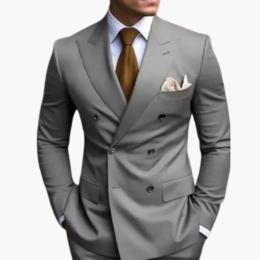Men's Two-Piece Suit with Double-Breasted Jacket and Slim Fit Trousers