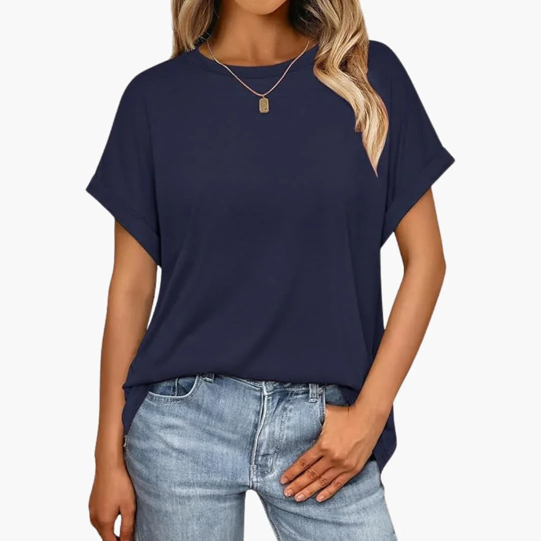 Women's Oversized T-Shirt with Round Neck and Cuffed Sleeves