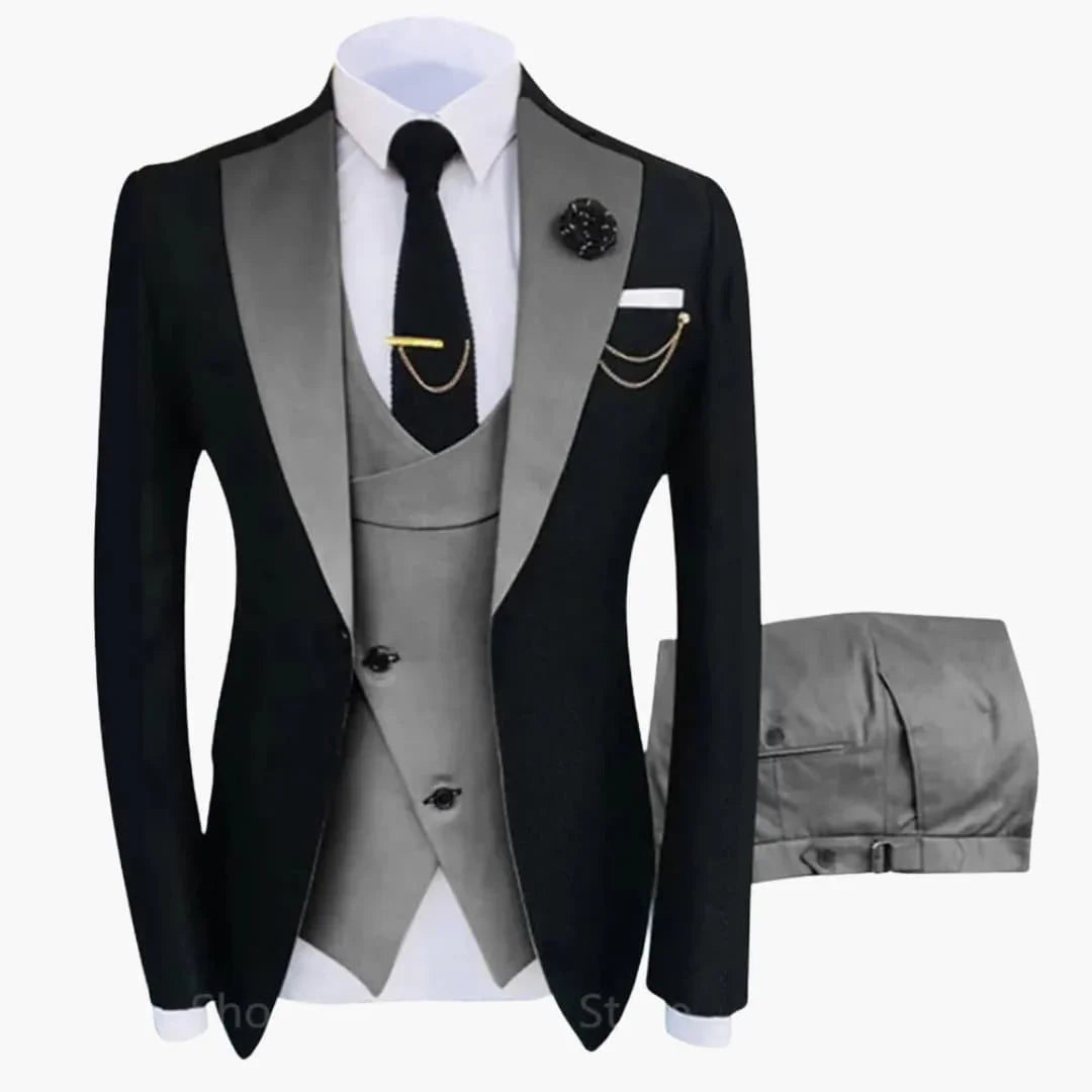 Men's Suit with Vest and Long-Sleeve Blazer