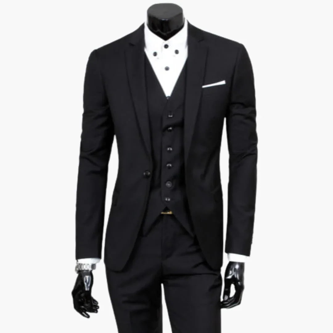 Men's Three-Piece Suit with One-Button Blazer and Vest