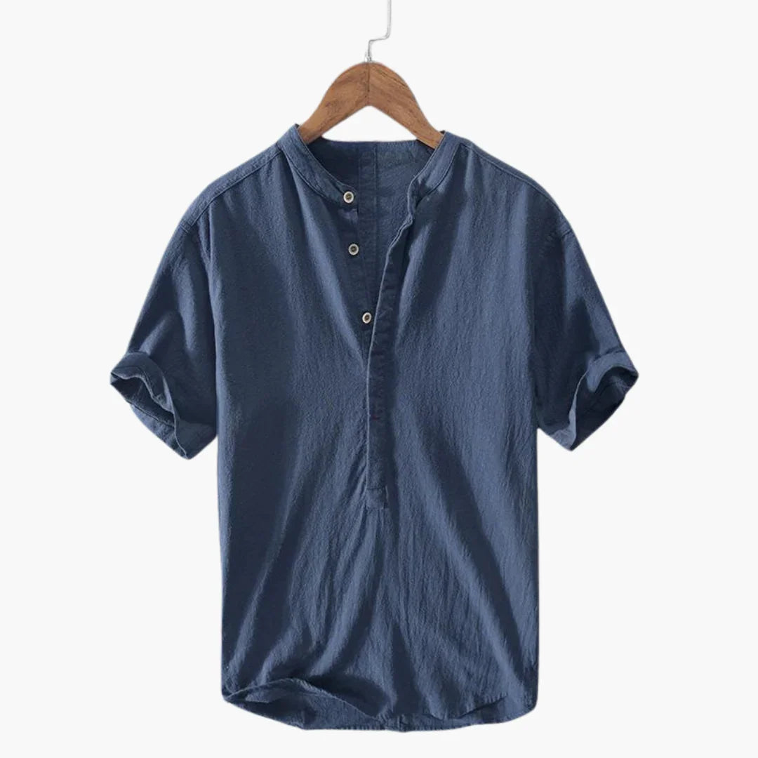 Light Short-Sleeve Shirt for Men - with Stand-Up Collar, Summery