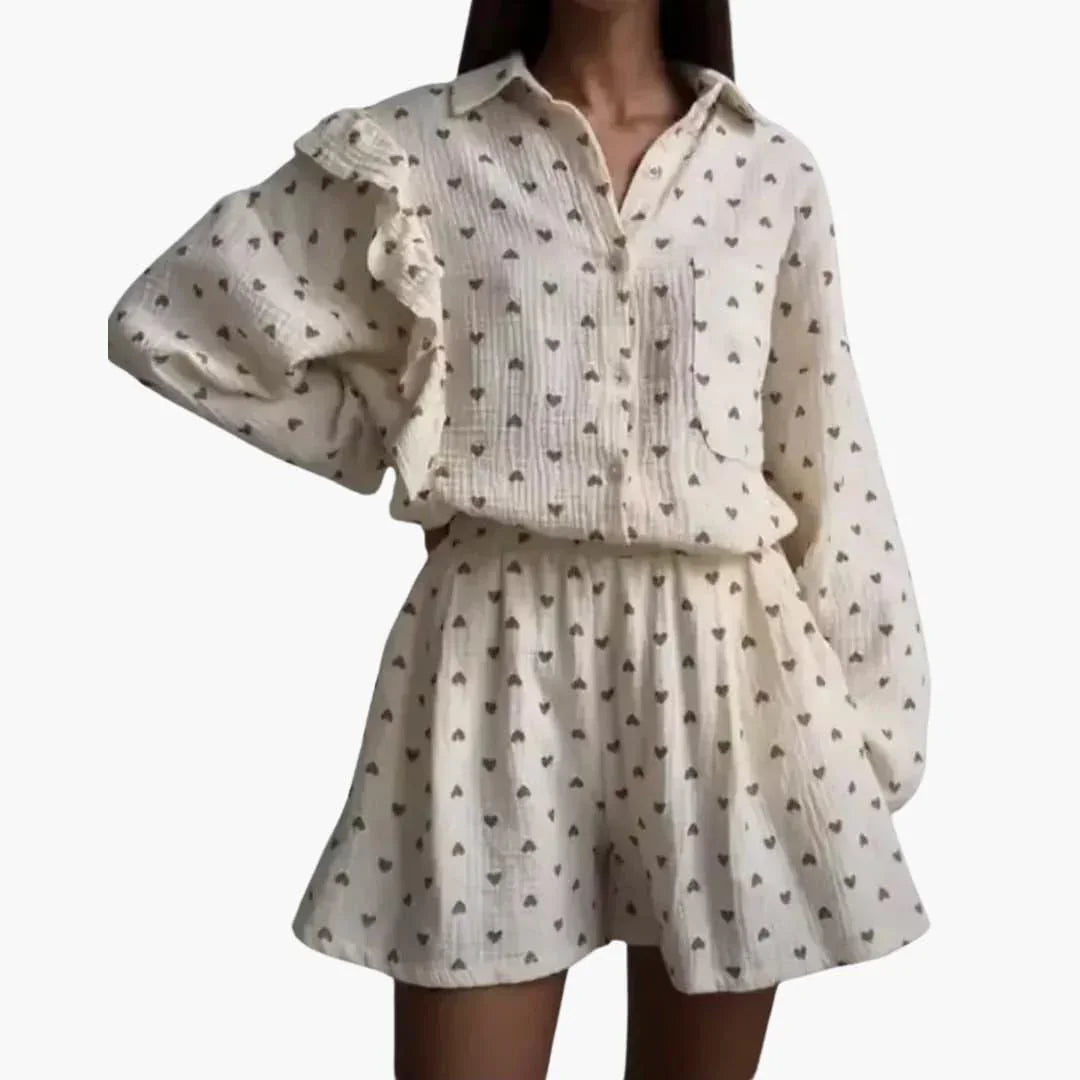 Bavane | Women's Ruffled Shirt Dress  Floral Pattern with Long Sleeves