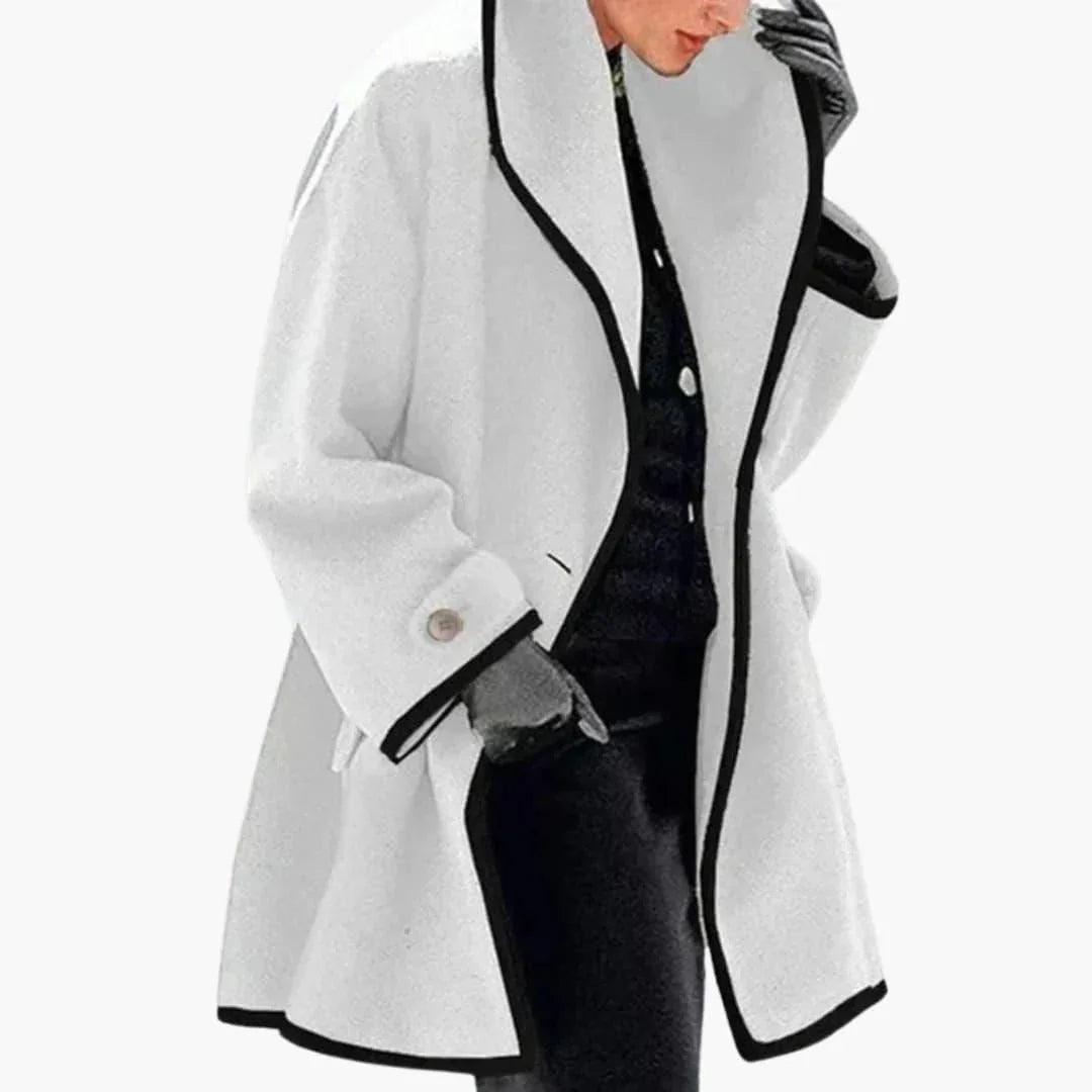 Women's Winter Coat with Wide Collar and Contrast Trim