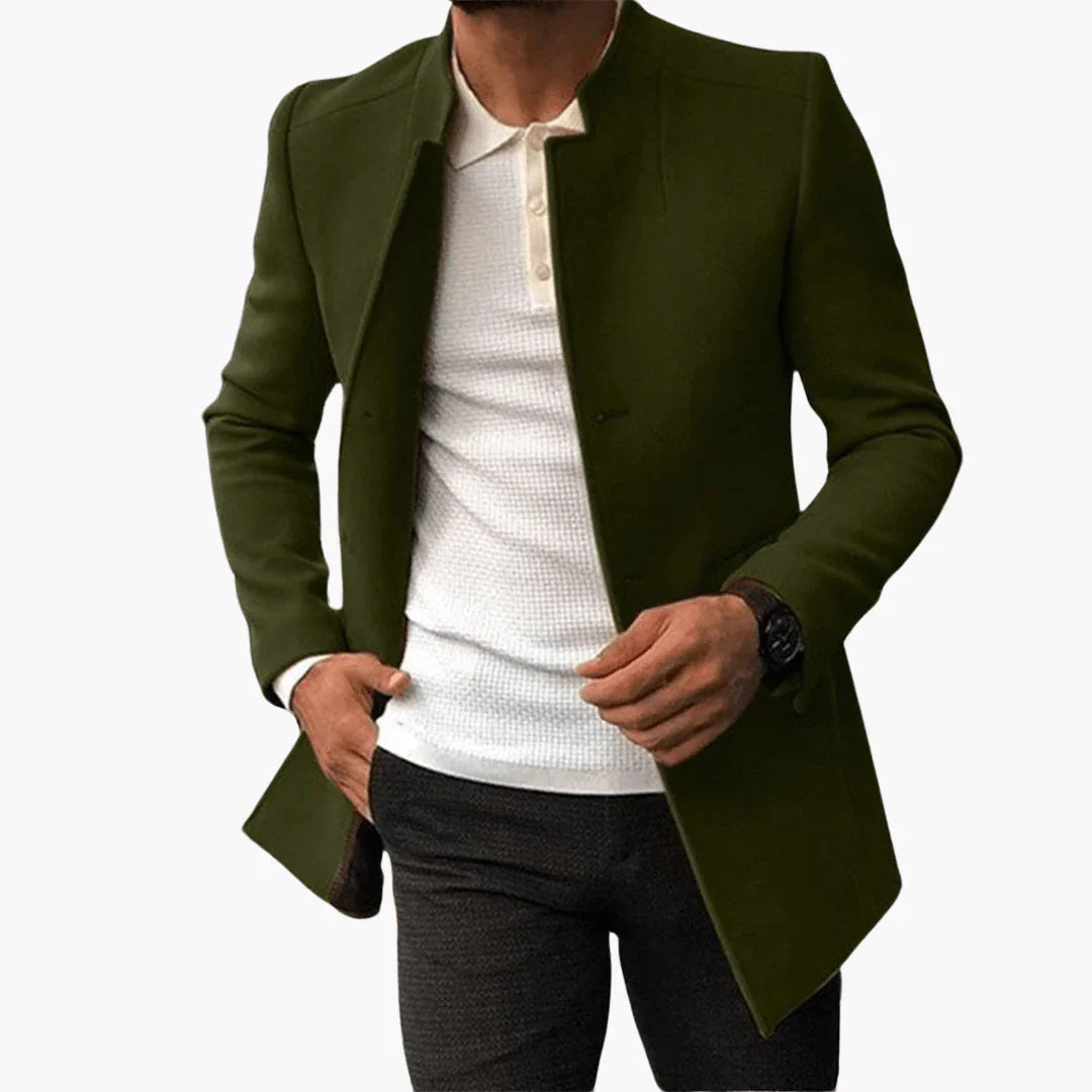 Men's Coat with Stand-Up Collar and Front Pockets