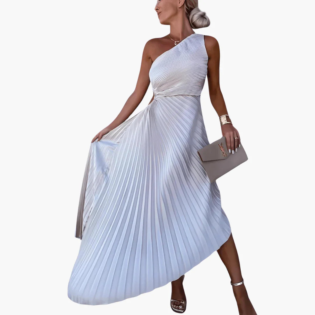 Ankle-Length Sleeveless Evening Dress for Women with One Shoulder