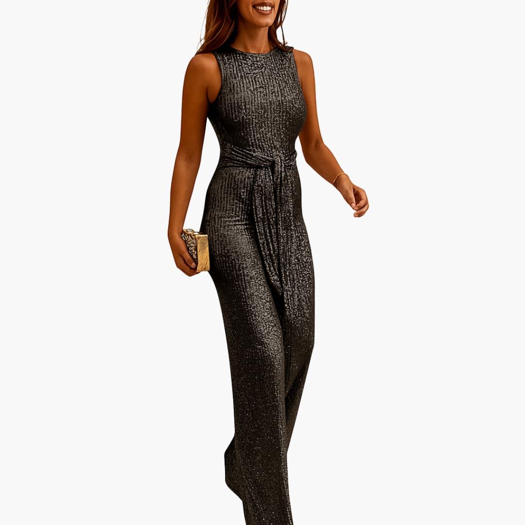 Sleeveless Full-Length Women's Jumpsuit with Waist Belt