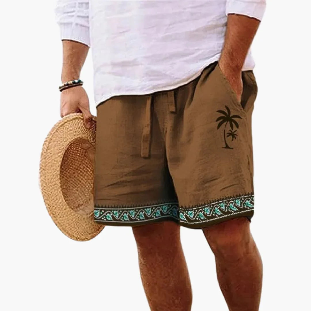 Men's Swim Shorts Summer with Drawstring and Palm Pattern