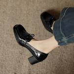 Women's Loafer Pumps with Tassel Detail and Block Heel