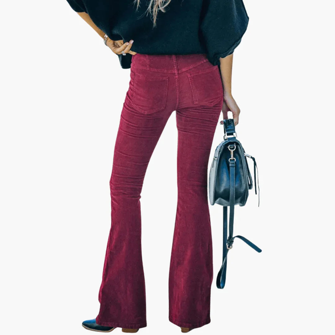 Womens Flared Corduroy Pants - High Waist Vintage Style
