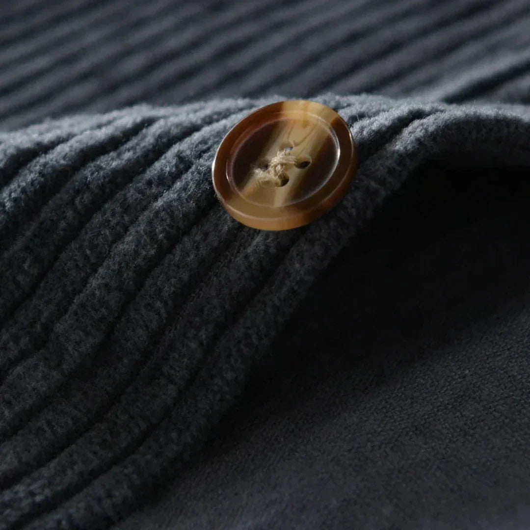 Cord Overshirt for Men - Oversized Long Sleeves and Button Placket