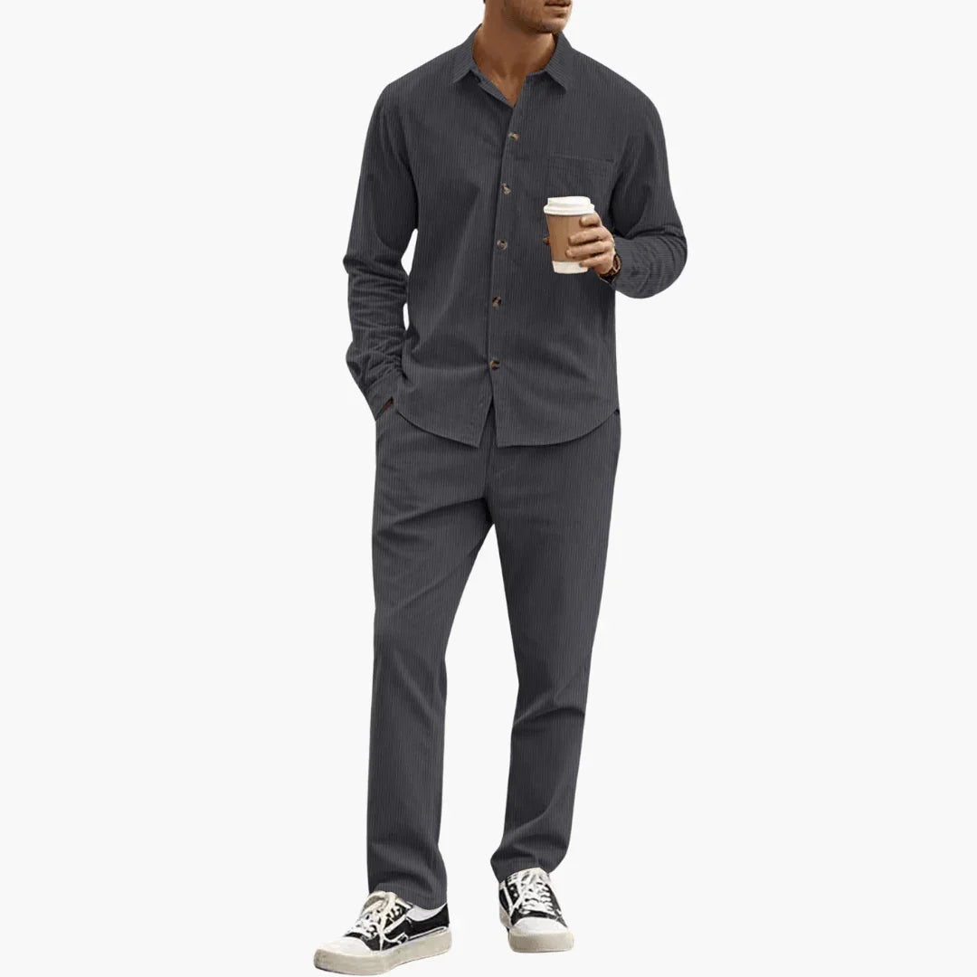 Striped Men's Shirt & Pants Set - Casual Outfit for Men