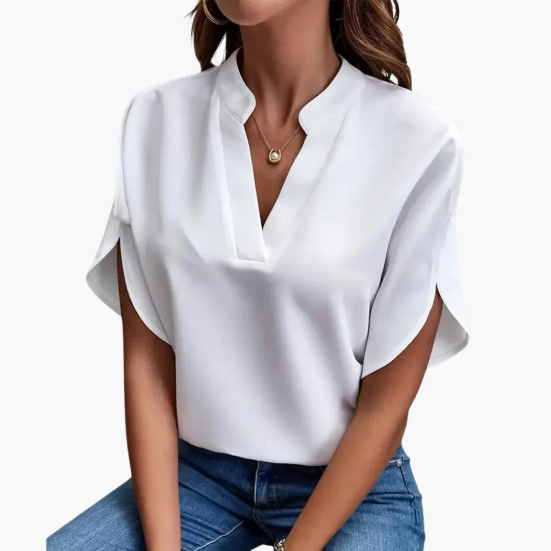 Blouse with V-Neck for Women  Short Sleeve and Elegant