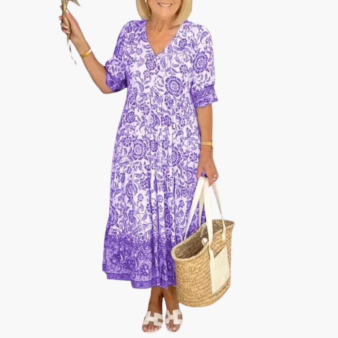 Boho Dress for Women - Floral Dress with V-Neck for Summer