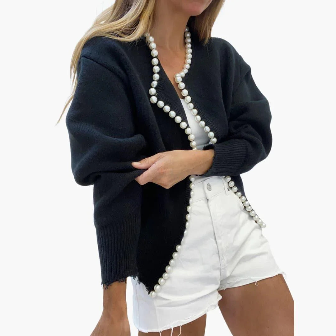 Womens Cardigan with Pearls  Oversized Knit Jacket for Women