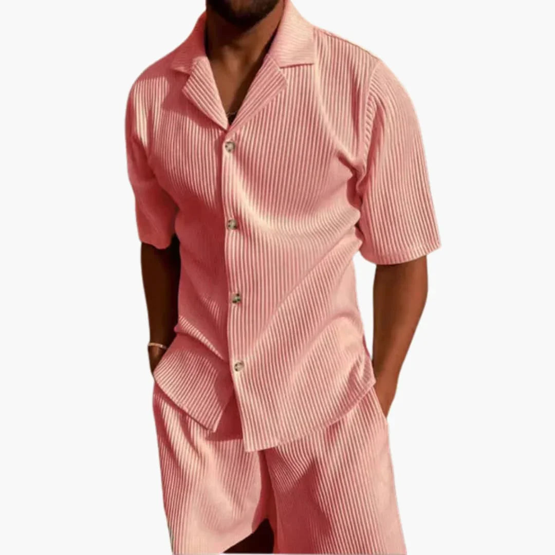 Men's Summer Set in Textured Fabric with Short-Sleeve Shirt